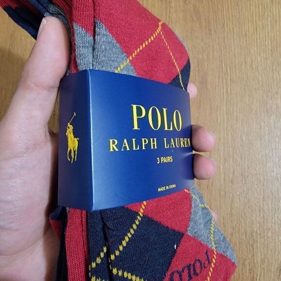 Polo Ralph Lauren Men's Dress Casual Crew Socks Argyle Solid Pattern Navy Gray - Picture 6 of 7